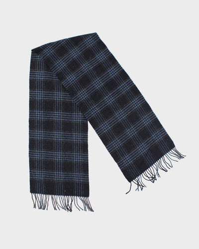 Vintage Blue Checked Wool Scarf