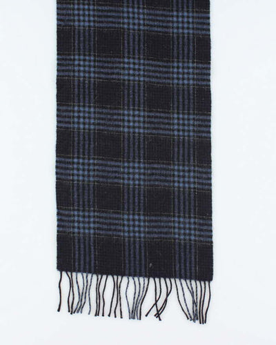 Vintage Blue Checked Wool Scarf