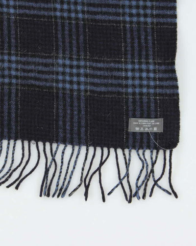 Vintage Blue Checked Wool Scarf