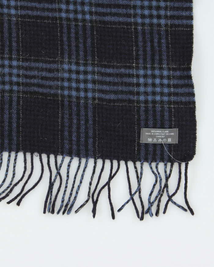 Vintage Blue Checked Wool Scarf