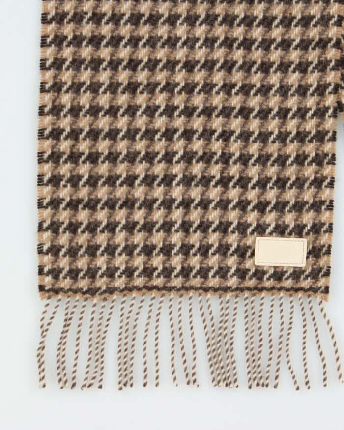 Vintage Coach Cashmere Blend Houndstooth Brown Unisex Scarf