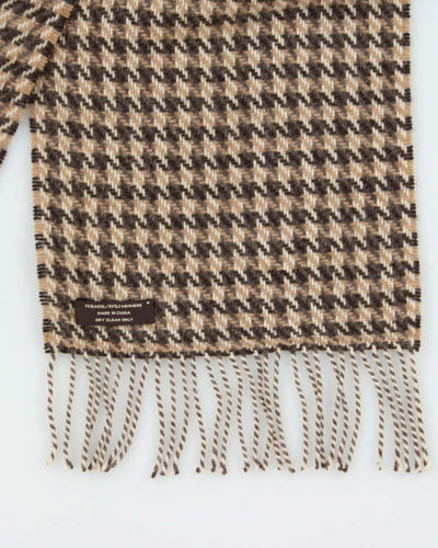 Vintage Coach Cashmere Blend Houndstooth Brown Unisex Scarf