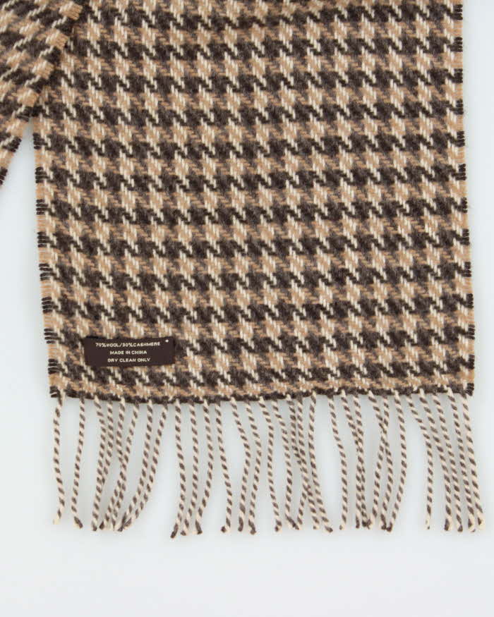 Vintage Coach Cashmere Blend Houndstooth Brown Unisex Scarf