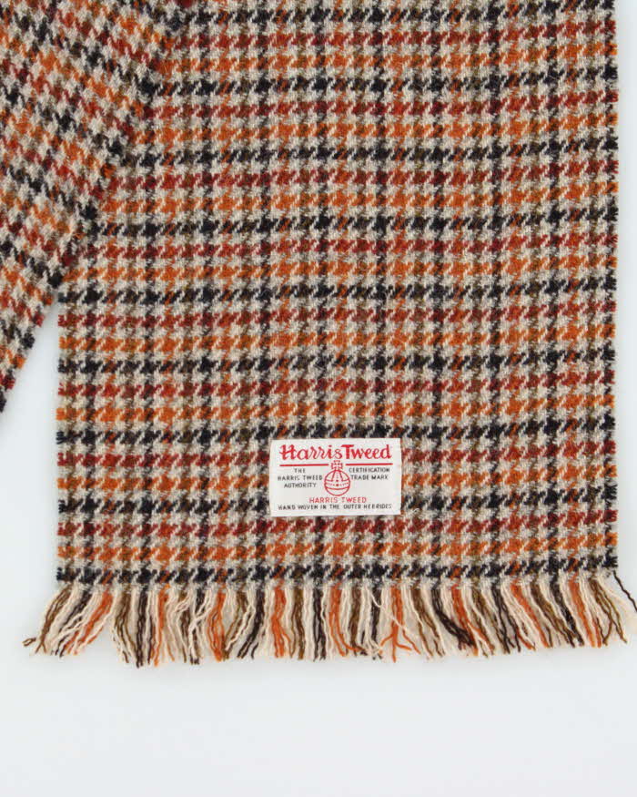 Vintage 1990s Harris Tweed Hand Woven Houndstooth Wool Scarf