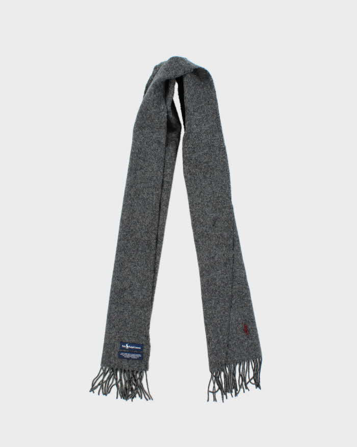 Vintage 00s Polo Ralph Lauren Lambswool Fringed Logo-Embroidered Scarf