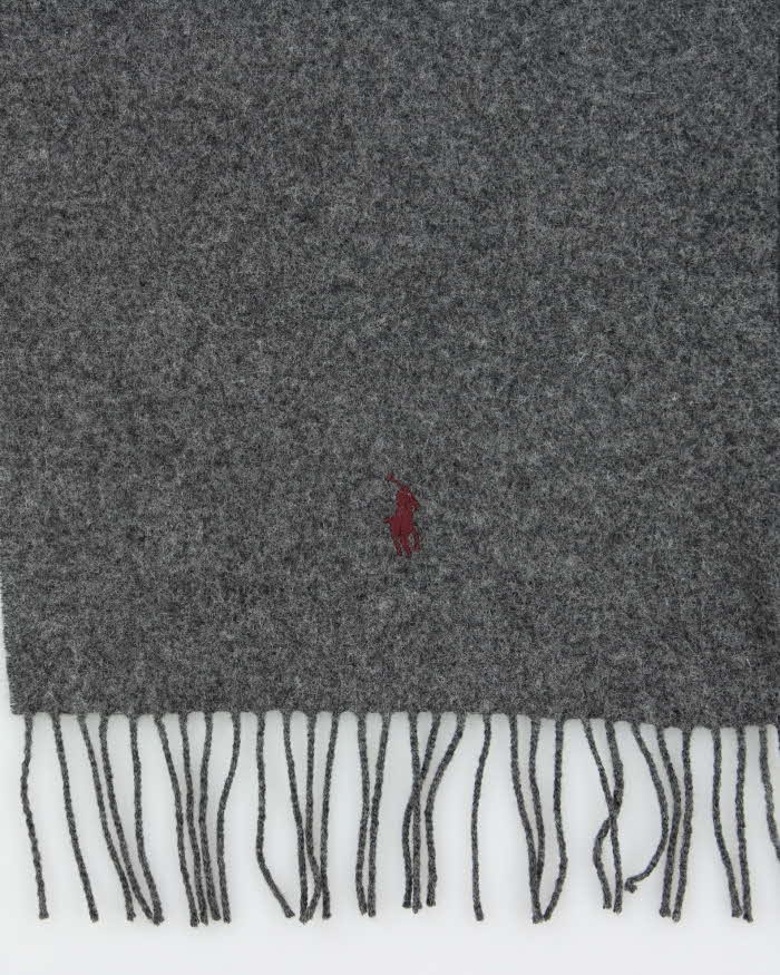 Vintage 00s Polo Ralph Lauren Lambswool Fringed Logo-Embroidered Scarf