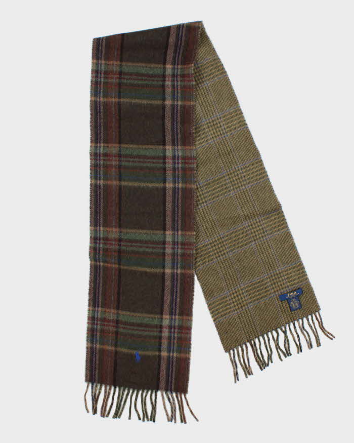 Vintage Polo Ralph Lauren Wool Blend Plaid Reversible Check Fringed Scarf