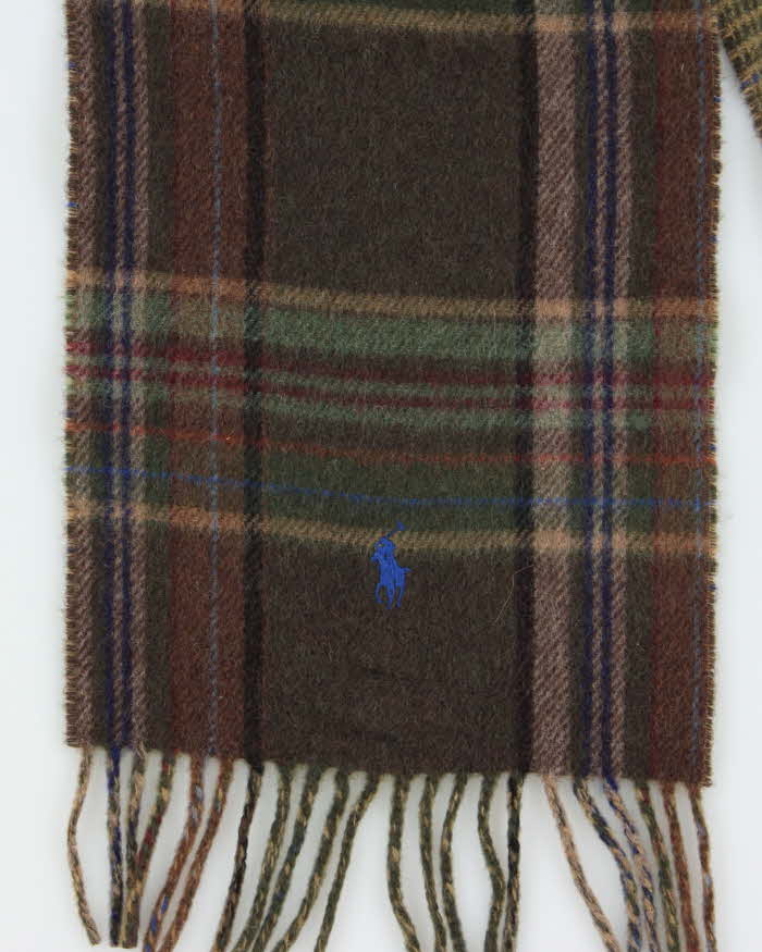 Vintage Polo Ralph Lauren Wool Blend Plaid Reversible Check Fringed Scarf