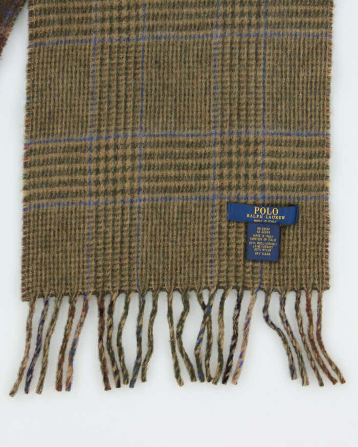 Vintage Polo Ralph Lauren Wool Blend Plaid Reversible Check Fringed Scarf