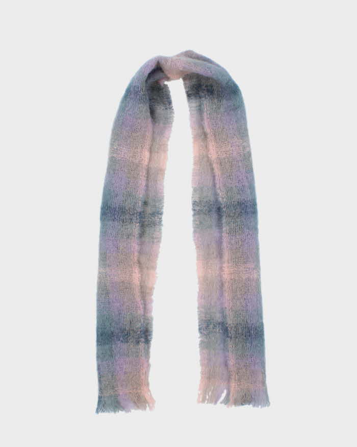 Vintage 1990s Multicoloured Mohair Blend Check Fringed Scarf