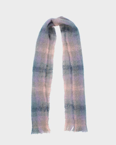 Vintage 1990s Multicoloured Mohair Blend Check Fringed Scarf