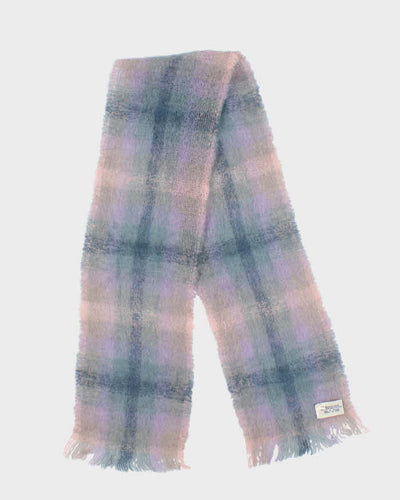 Vintage 1990s Multicoloured Mohair Blend Check Fringed Scarf