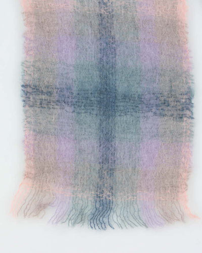 Vintage 1990s Multicoloured Mohair Blend Check Fringed Scarf