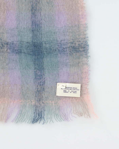 Vintage 1990s Multicoloured Mohair Blend Check Fringed Scarf