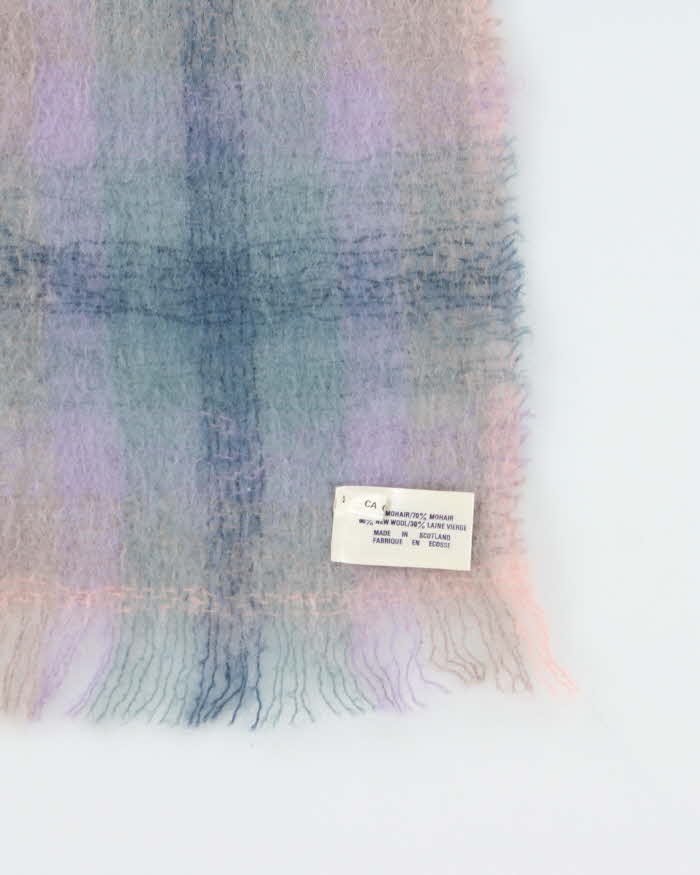 Vintage 1990s Multicoloured Mohair Blend Check Fringed Scarf