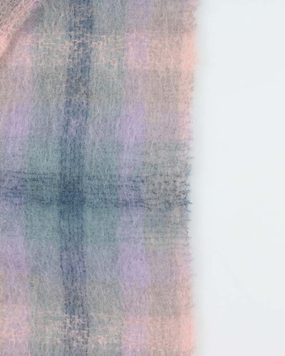 Vintage 1990s Multicoloured Mohair Blend Check Fringed Scarf