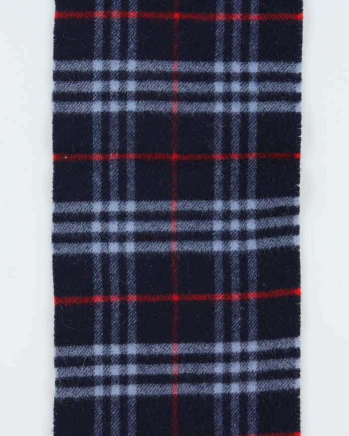 Vintage 1990s Burberry Navy Nova Check Lambswool Fringed Unisex Scarf