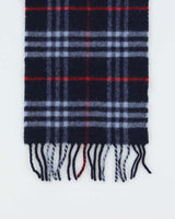 Vintage 1990s Burberry Navy Nova Check Lambswool Fringed Unisex Scarf