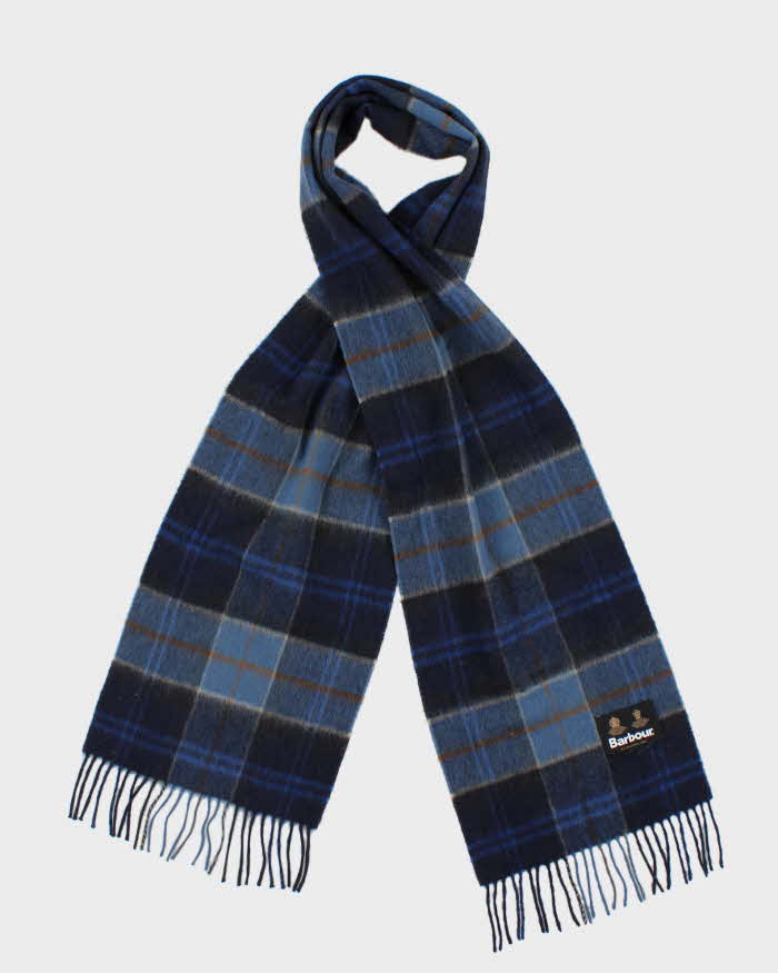 Vintage 00s Barbour Cashmere Merino Wool Blend Check Fringed Unisex Scarf