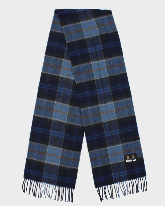 Vintage 00s Barbour Cashmere Merino Wool Blend Check Fringed Unisex Scarf