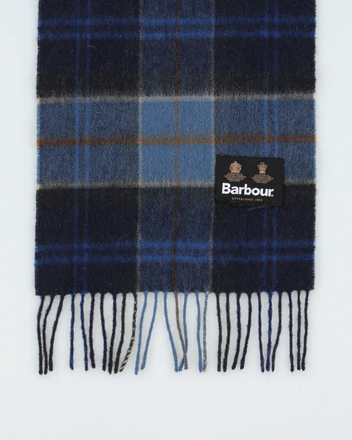 Vintage 00s Barbour Cashmere Merino Wool Blend Check Fringed Unisex Scarf