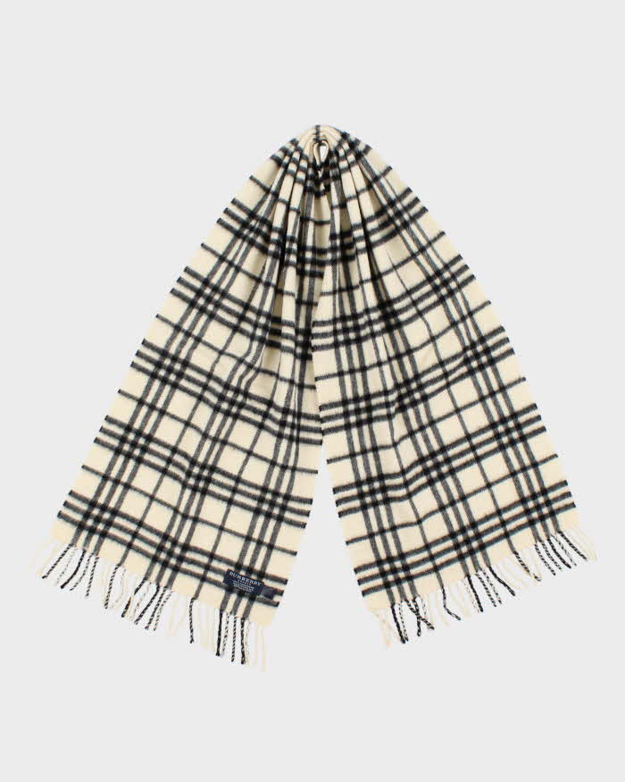 Vintage Y2K 00s Burberry Nova Check Cream Cashmere Unisex Fringed Scarf