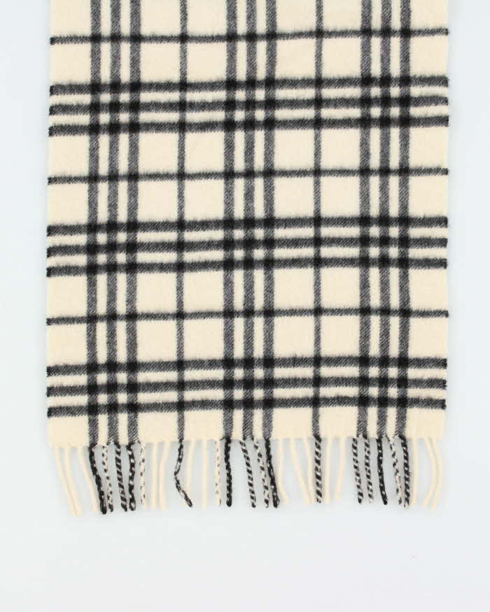 Vintage Y2K 00s Burberry Nova Check Cream Cashmere Unisex Fringed Scarf