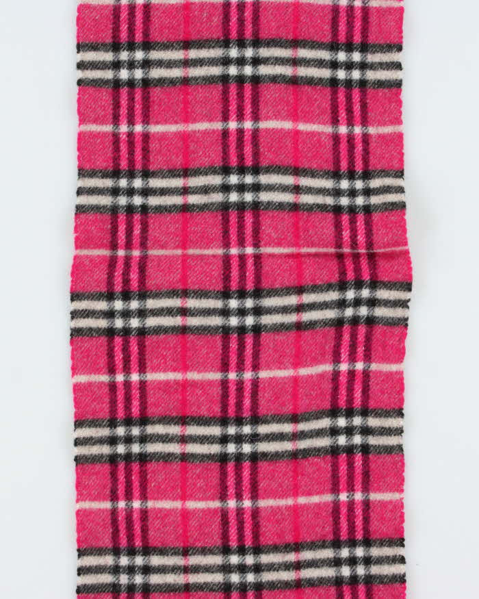 Vintage Y2K 00s Hot Pink Burberry Nova Check Lambswool Fringed Unisex Scarf