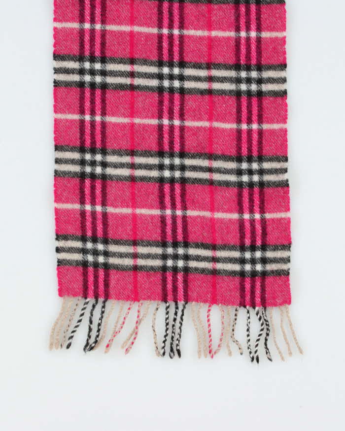 Vintage Y2K 00s Hot Pink Burberry Nova Check Lambswool Fringed Unisex Scarf
