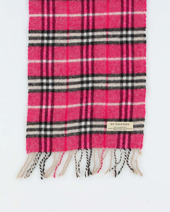 Vintage Y2K 00s Hot Pink Burberry Nova Check Lambswool Fringed Unisex Scarf