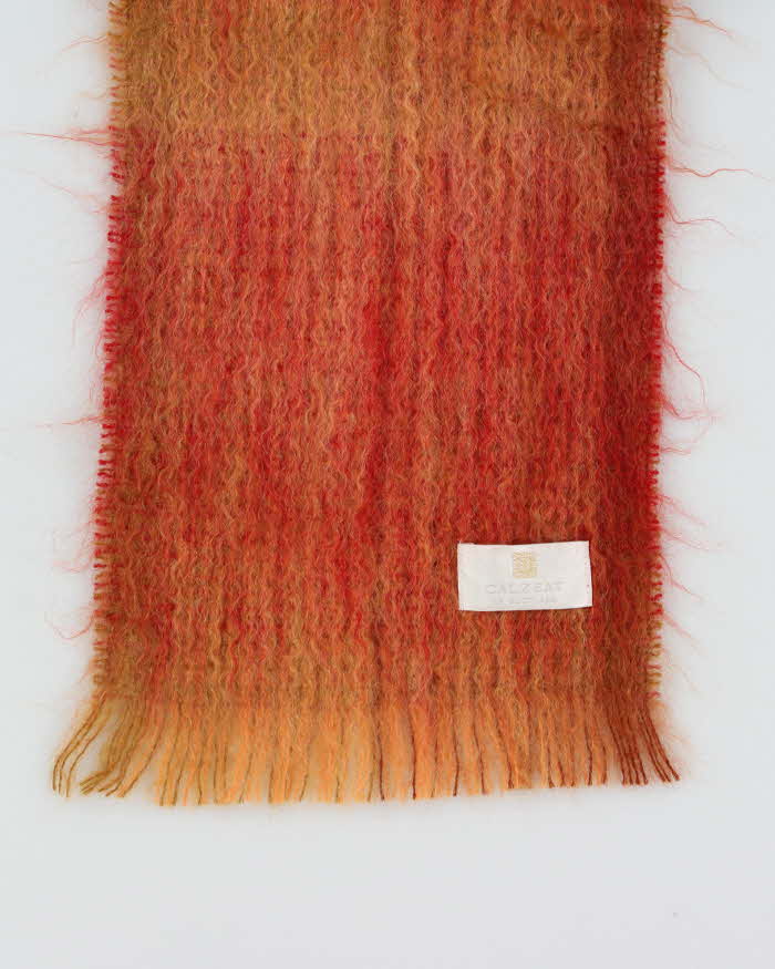Vintage 1990s Calzeat Of Scotland Mohair Wool Blend Fringed Scarf
