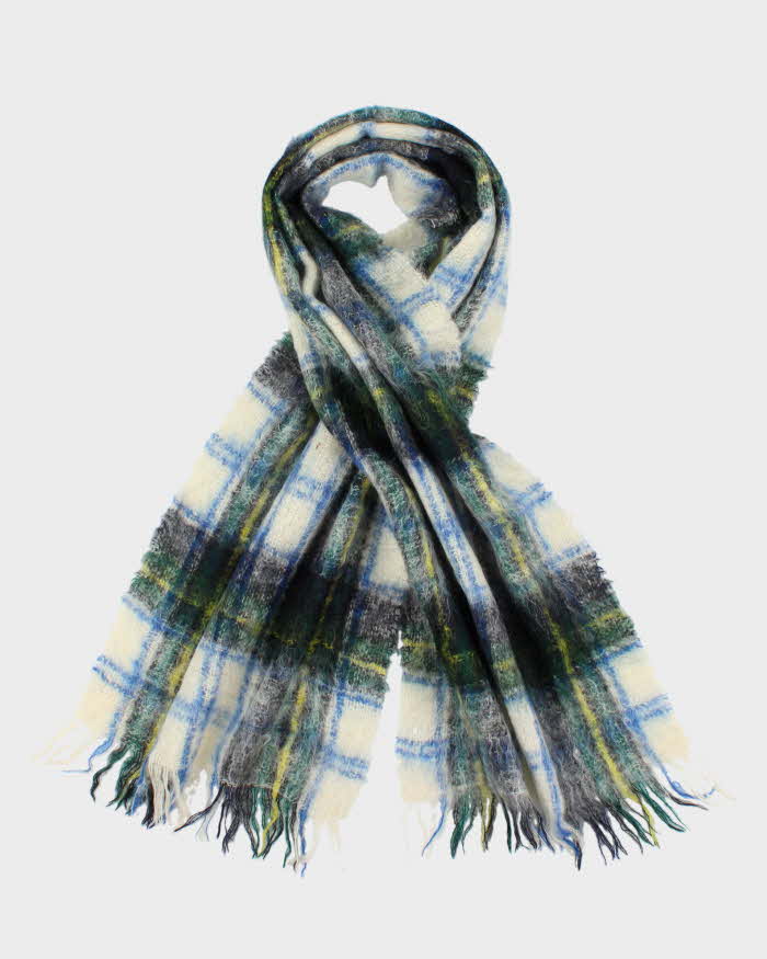 Vintage 60s Mohair & Wool Checked Large Scarf