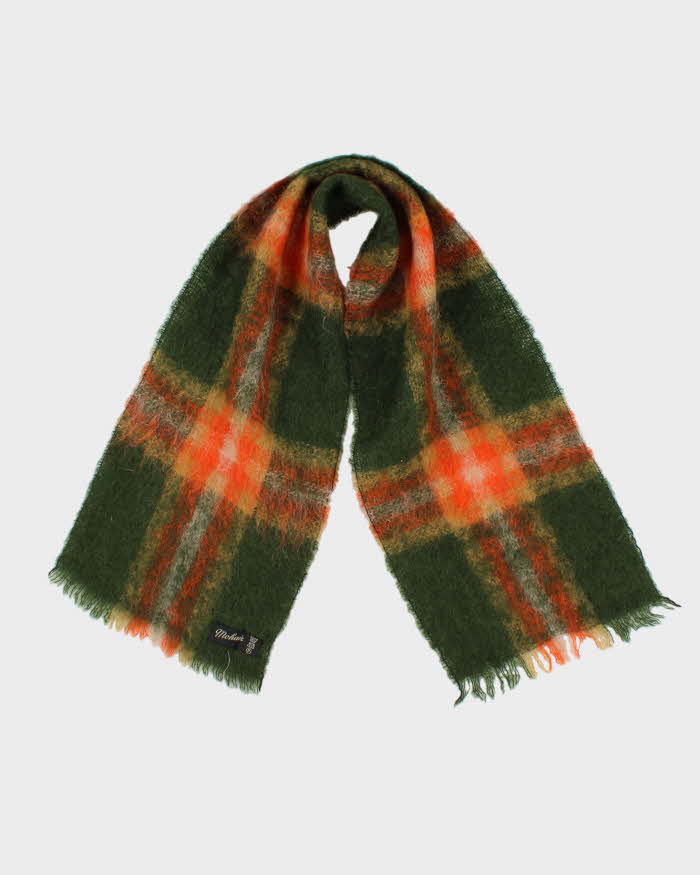Vintage 1980s Mohair Wool Plaid Scarf