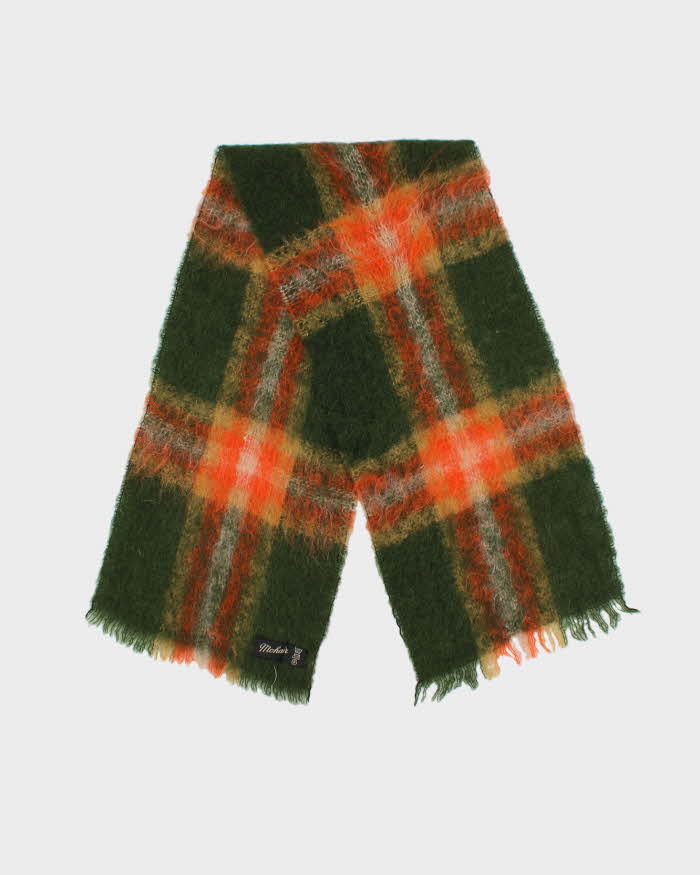 Vintage 1980s Mohair Wool Plaid Scarf