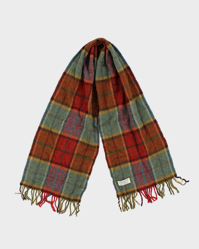 Vintage 1990s John Hanley Woven In Ireland Tartan Lambswool Scarf