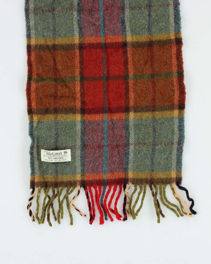 Vintage 1990s John Hanley Woven In Ireland Tartan Lambswool Scarf