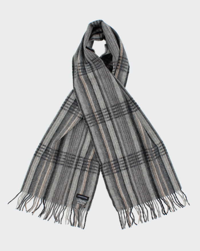 Vintage 1990s London Fog Cashmere Wool Blend Check Fringed Scarf