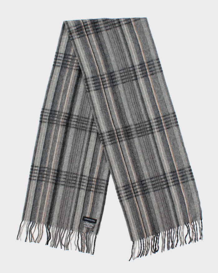 Vintage 1990s London Fog Cashmere Wool Blend Check Fringed Scarf