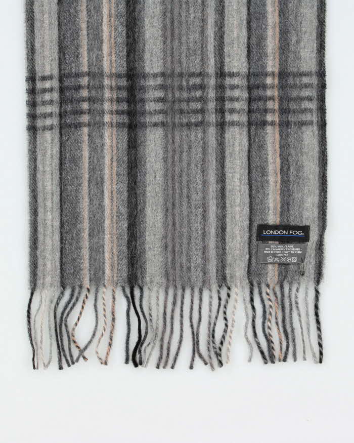 Vintage 1990s London Fog Cashmere Wool Blend Check Fringed Scarf