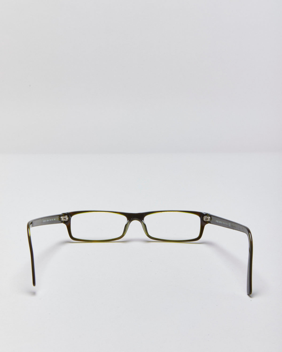 Vintage Y2K 00s Prada Tortoise Shell &amp; Green Slim Rectangle Glasses Frames