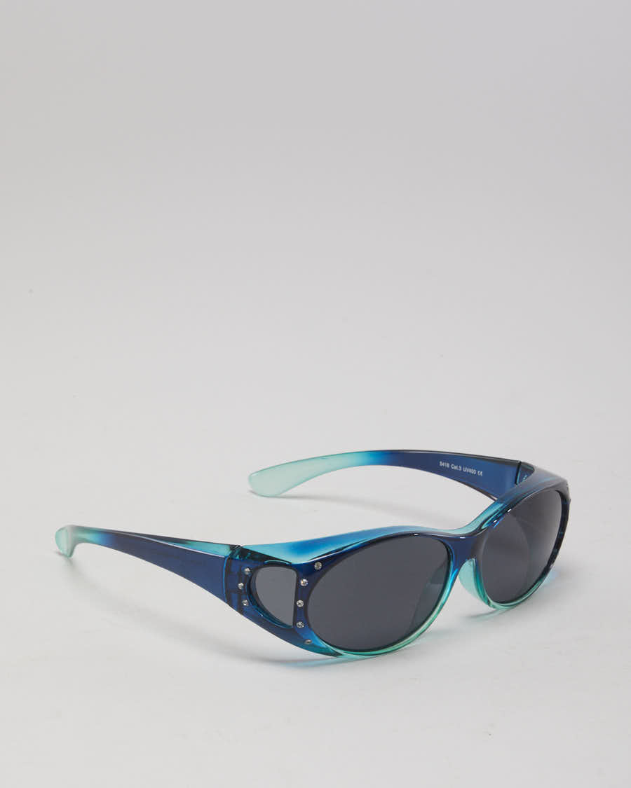 Y2K 00s Polarized by NYS Collection Blue Sunglasses Bedazzled Detail - O/S