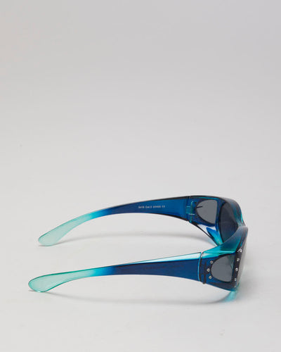 Y2K 00s Polarized by NYS Collection Blue Sunglasses Bedazzled Detail - O/S