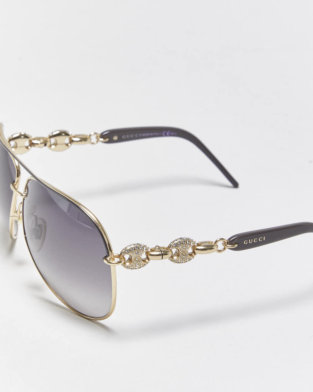 Vintage Y2k 2000s Gucci Rhinestone Chain Link Aviator Sunglasses