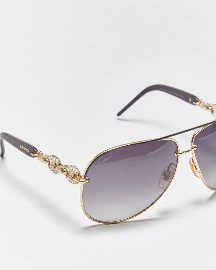 Vintage Y2k 2000s Gucci Rhinestone Chain Link Aviator Sunglasses