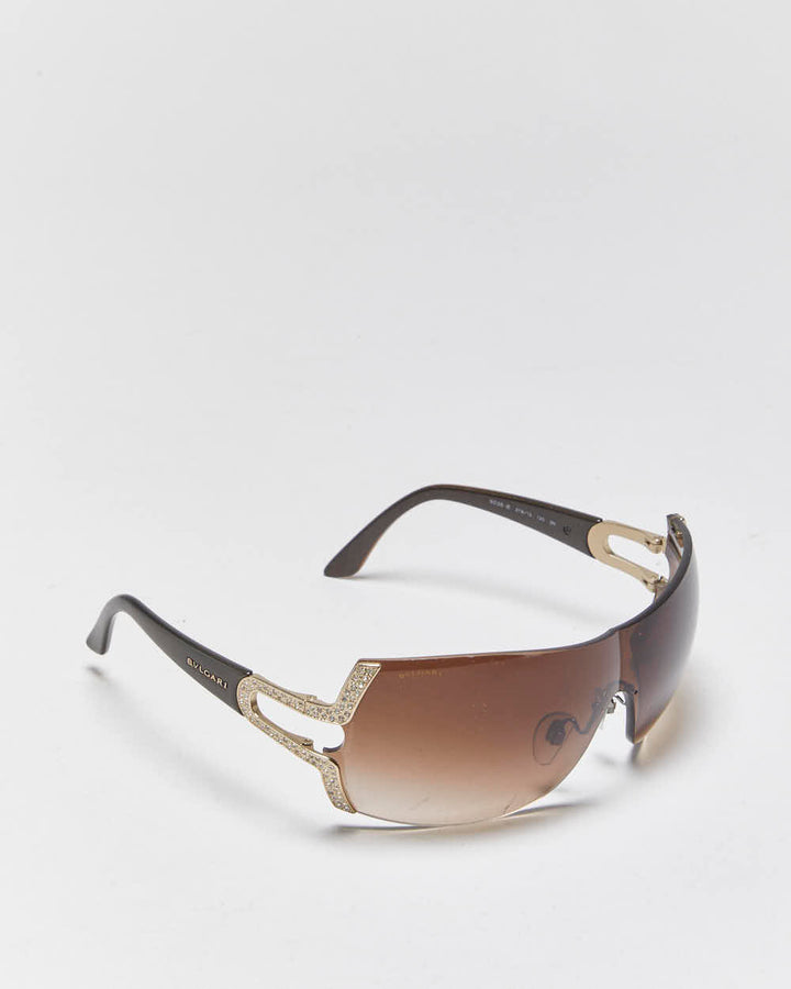 Vintage Y2k 2000s BVLGARI Rimless Rhinestone Wrap Sunglasses