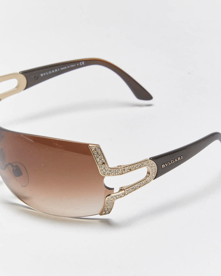 Vintage Y2k 2000s BVLGARI Rimless Rhinestone Wrap Sunglasses