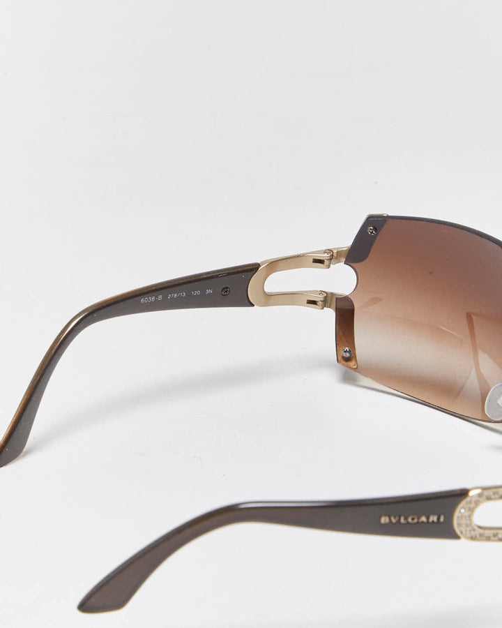 Vintage Y2k 2000s BVLGARI Rimless Rhinestone Wrap Sunglasses