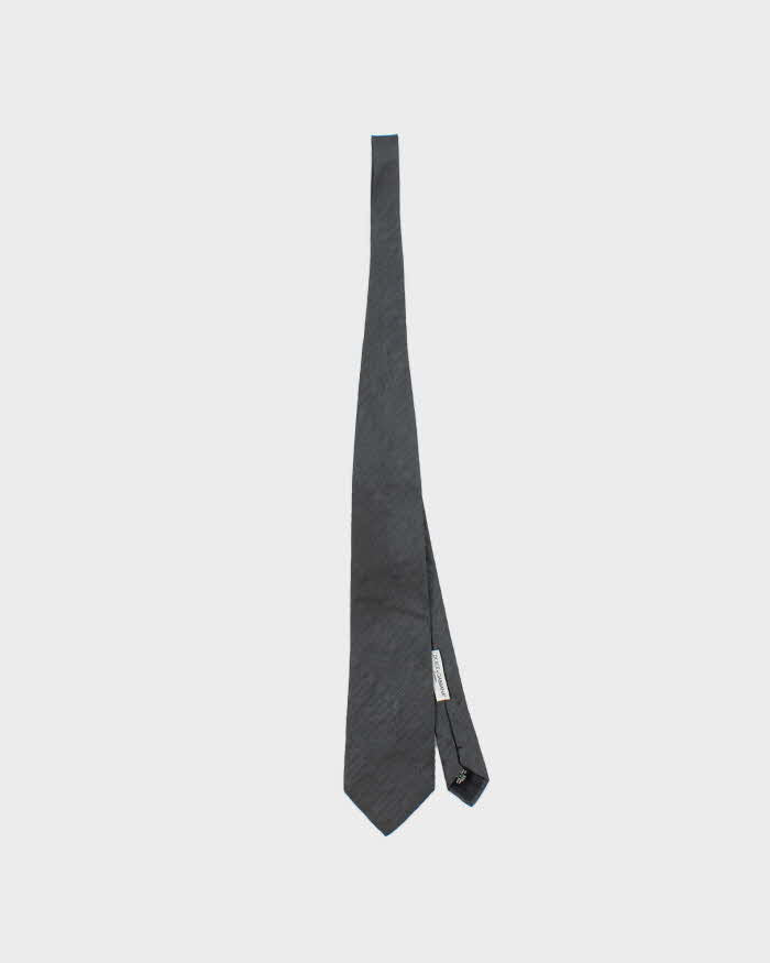Vintage Y2K 00s Dolce &amp; Gabanna Steel Grey Monogram Silk Tie
