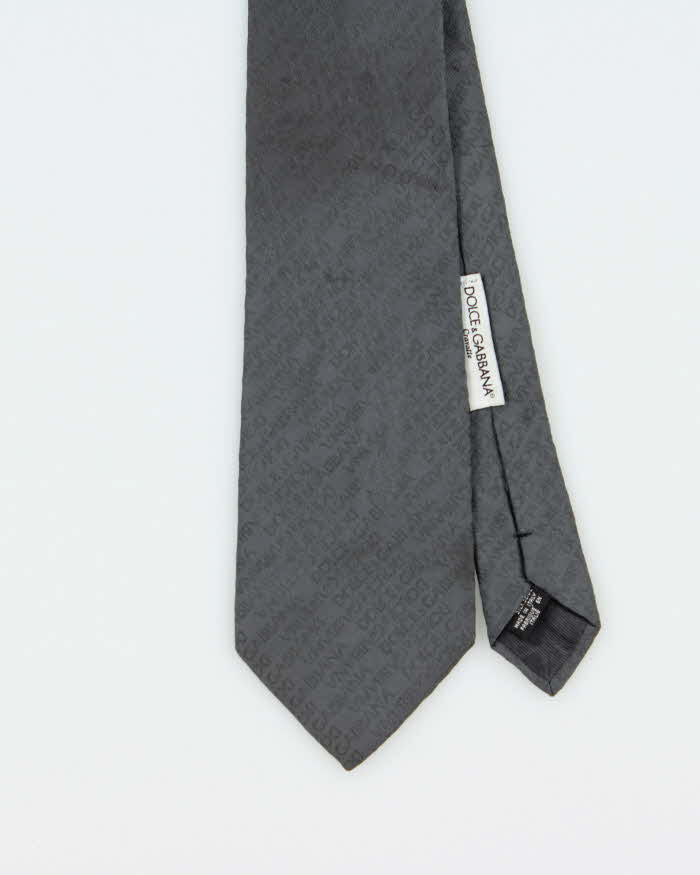 Vintage Y2K 00s Dolce &amp; Gabanna Steel Grey Monogram Silk Tie