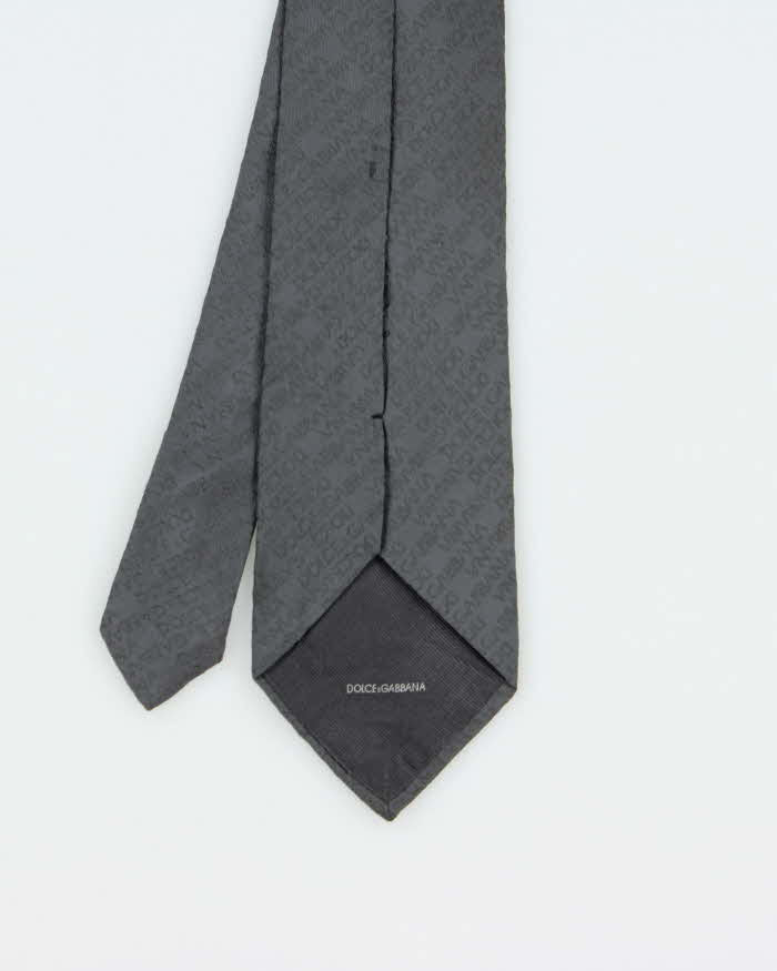 Vintage Y2K 00s Dolce &amp; Gabanna Steel Grey Monogram Silk Tie